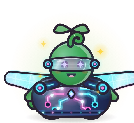 A Leaf pet wearing the Cyber Glider set: Holo Visor, Circuit Suit and Holo Wings.