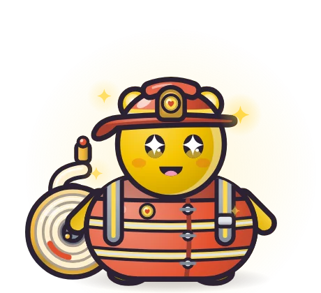 A Spark pet wearing the Fire Helper set: Fire Helmet, Fire Jacket and Hose Pack.