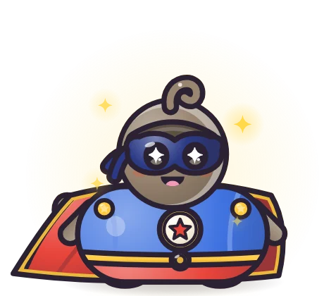 A Stone pet wearing the Superhero set: Hero Mask, Hero Suit and Hero Cape.