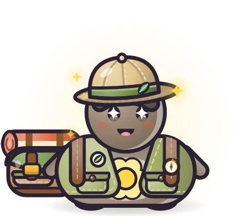 A Stone pet wearing the Jungle Explorer set: Safari Hat, Explorer Vest and Adventure Backpack.