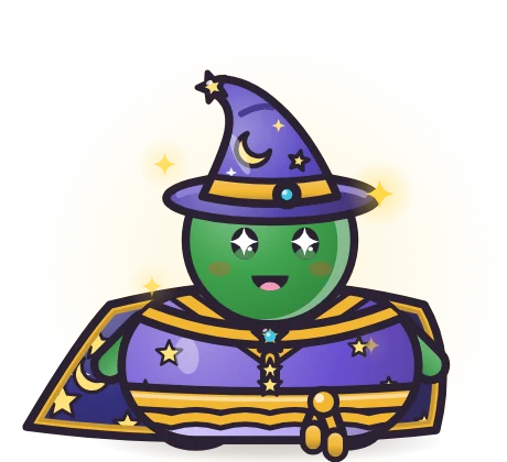 A Leaf pet wearing the Star Wizard set: Starry Hat, Wizard Robe and Starry Cloak.