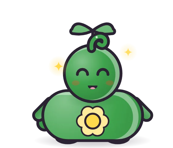 A happy green Leaf pet with a two-leaf sprout on its head.