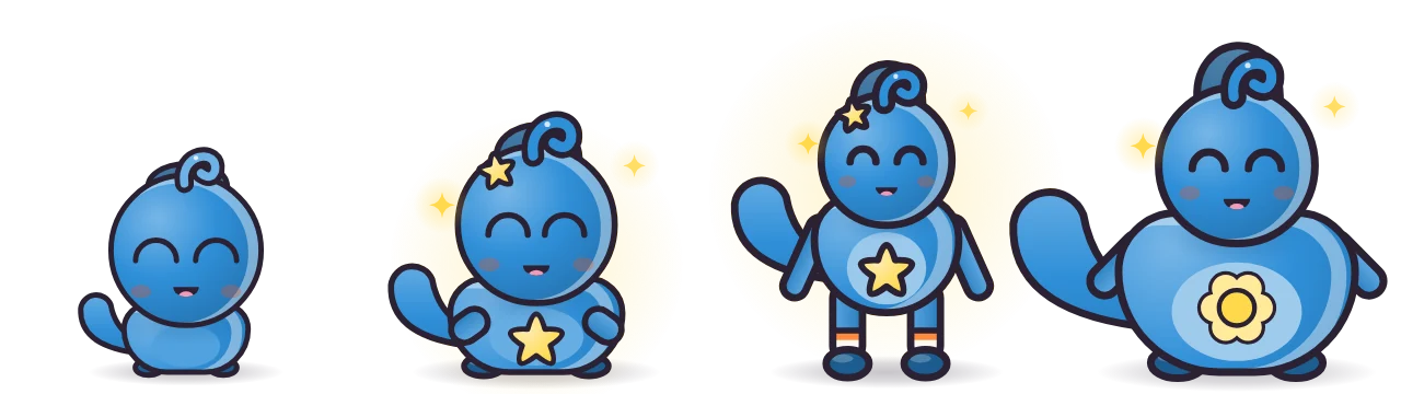 A Tide pet as a baby, a child, a teen and a grown-up adult, getting bigger each time.
